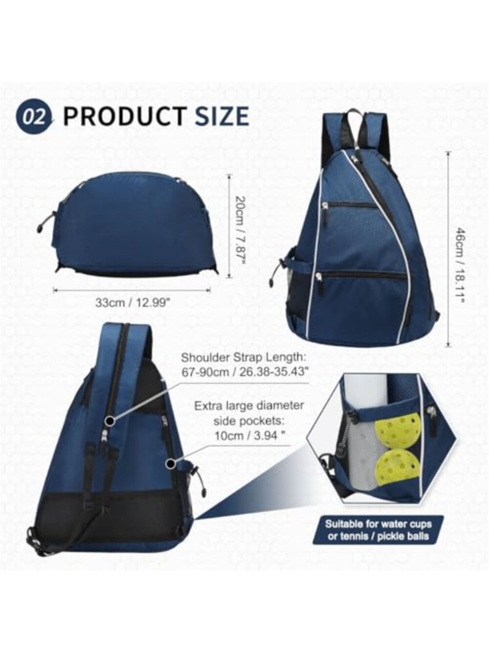32L Pickleball Sling Bag Convertible Paddle Racket Backpack - Picture 2 of 5